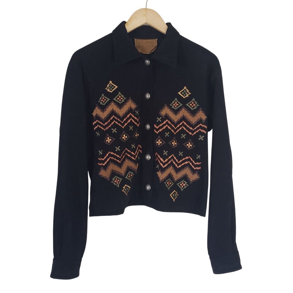 Vintage 90s Saddle Ridge Womens Black Embroidered Blazer Jacket Size‎ L Western